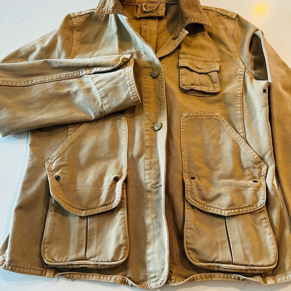 Vintage J.Crew Women’s garment dyed khaki/tan twill cargo jacket